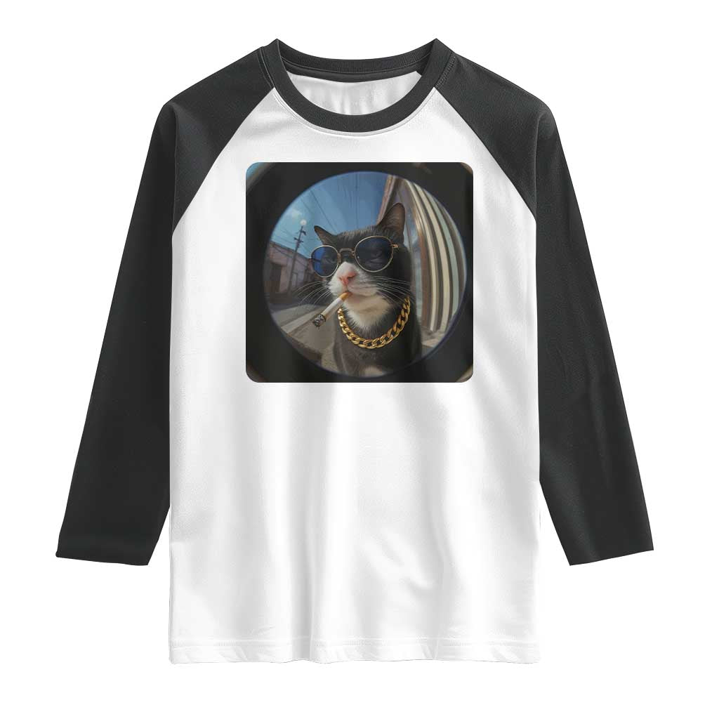 Smoking Cat Raglan Shirt Meme Funny Cool Kitten TS12 White Black Print Your Wear