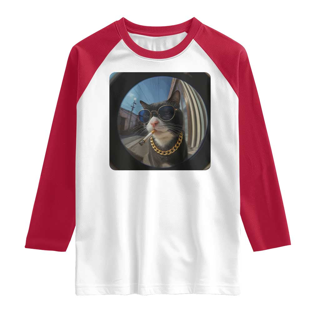 Smoking Cat Raglan Shirt Meme Funny Cool Kitten TS12 White Red Print Your Wear