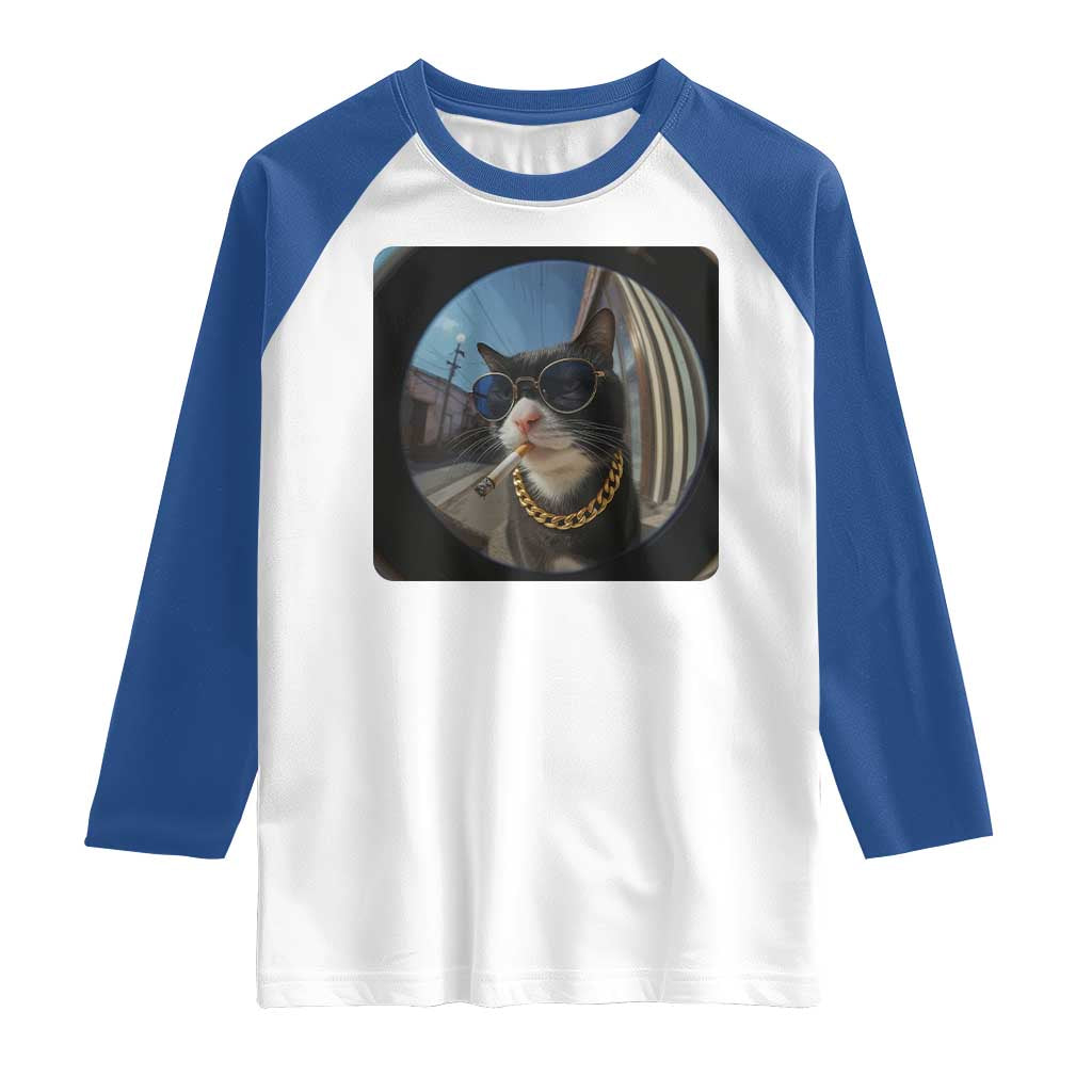 Smoking Cat Raglan Shirt Meme Funny Cool Kitten TS12 White Royal Print Your Wear