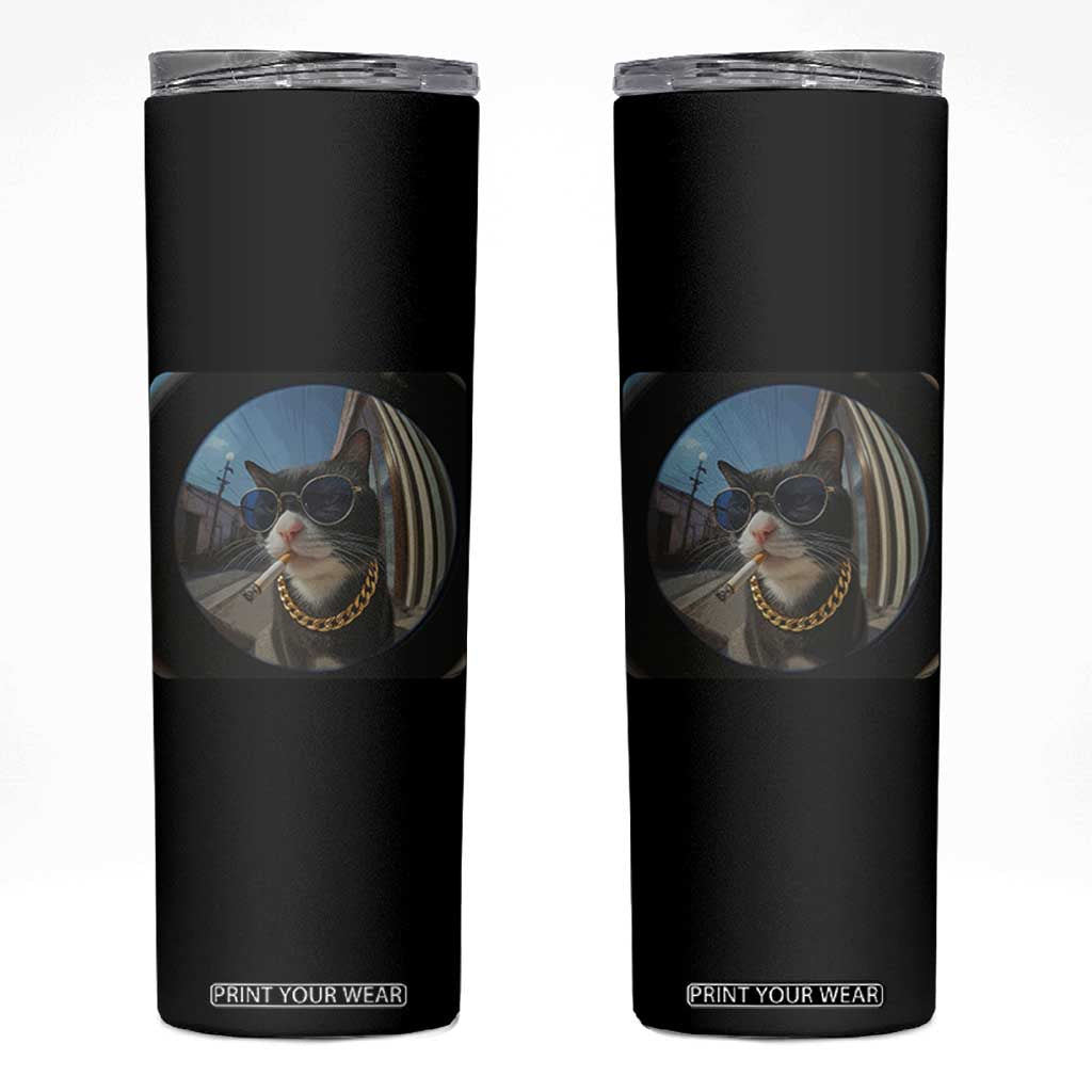 Smoking Cat Skinny Tumbler Meme Funny Cool Kitten TS12 Black Print Your Wear