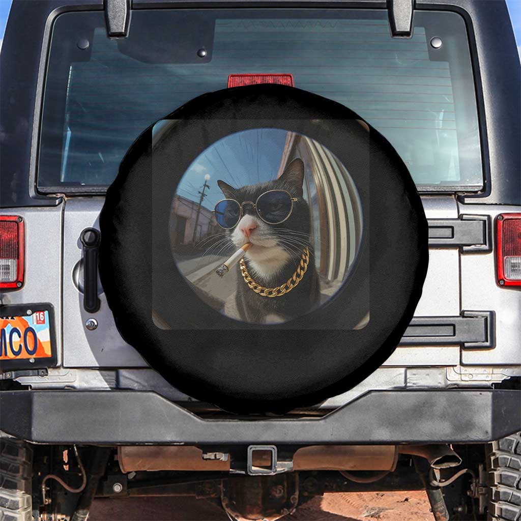 Smoking Cat Spare Tire Cover Meme Funny Cool Kitten TS12 No hole Black Print Your Wear