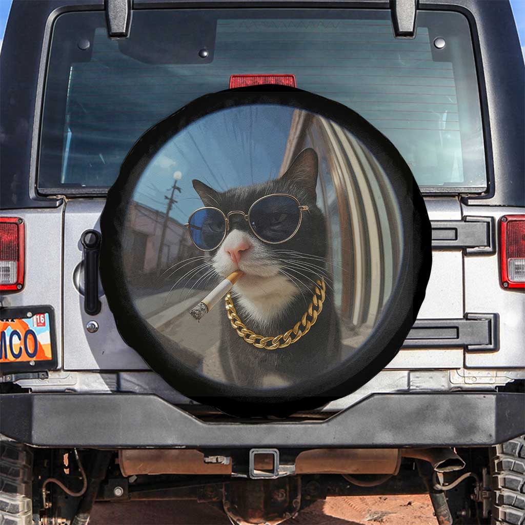 Smoking Cat Spare Tire Cover Meme Funny Cool Kitten TS12 No hole Black Print Your Wear