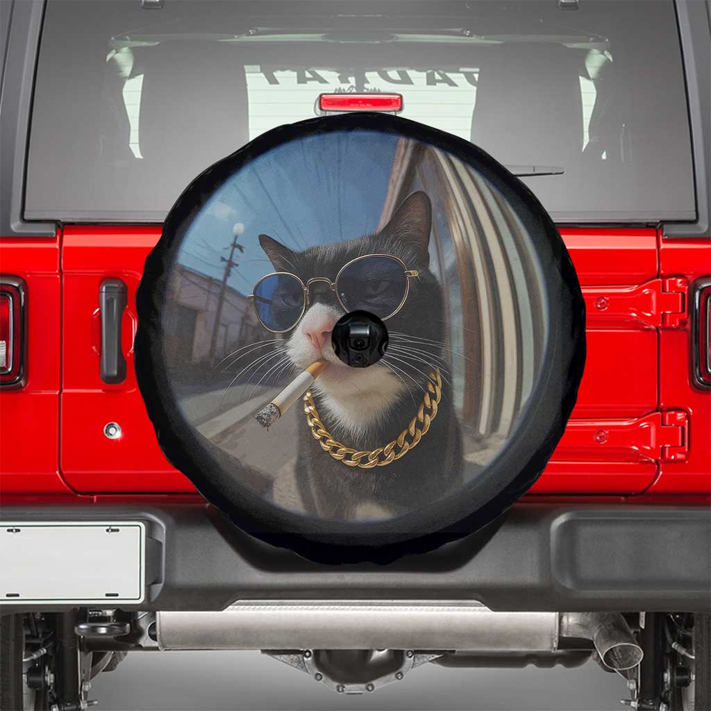 Smoking Cat Spare Tire Cover Meme Funny Cool Kitten TS12 Black Print Your Wear
