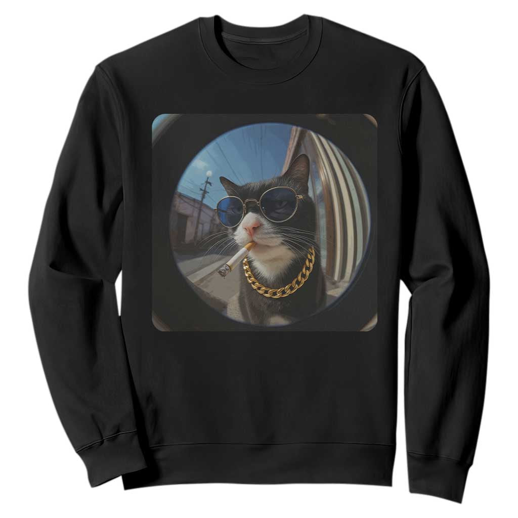 Smoking Cat Sweatshirt Meme Funny Cool Kitten TS12 Black Print Your Wear