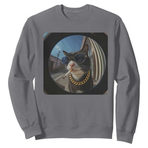 Smoking Cat Sweatshirt Meme Funny Cool Kitten TS12 Charcoal Print Your Wear