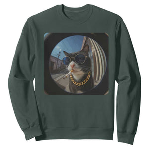 Smoking Cat Sweatshirt Meme Funny Cool Kitten TS12 Dark Forest Green Print Your Wear