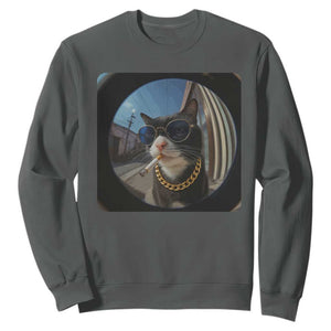 Smoking Cat Sweatshirt Meme Funny Cool Kitten TS12 Dark Heather Print Your Wear