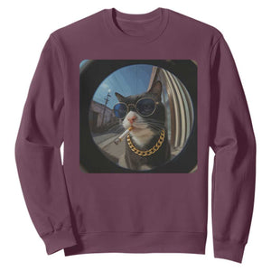 Smoking Cat Sweatshirt Meme Funny Cool Kitten TS12 Maroon Print Your Wear