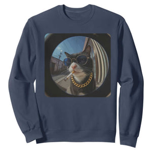 Smoking Cat Sweatshirt Meme Funny Cool Kitten TS12 Navy Print Your Wear