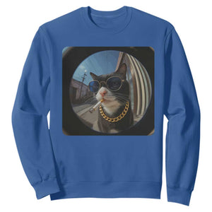 Smoking Cat Sweatshirt Meme Funny Cool Kitten TS12 Royal Blue Print Your Wear