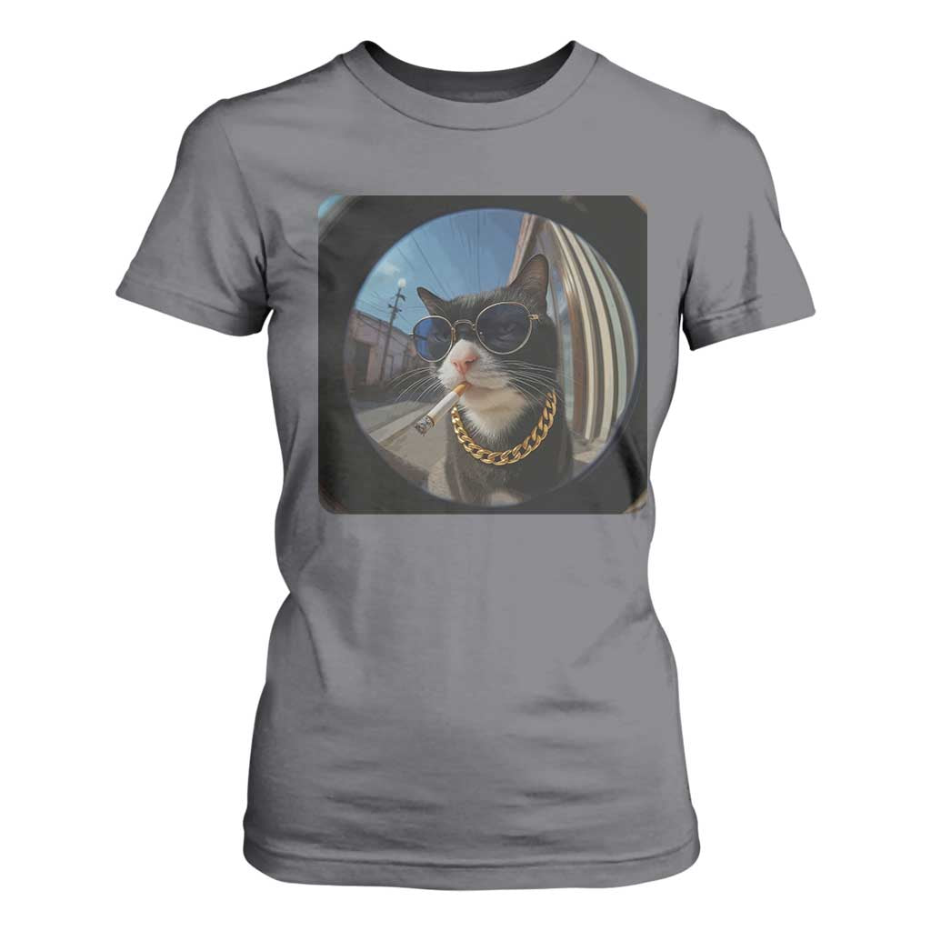 Smoking Cat T Shirt For Women Meme Funny Cool Kitten TS12 Charcoal Print Your Wear