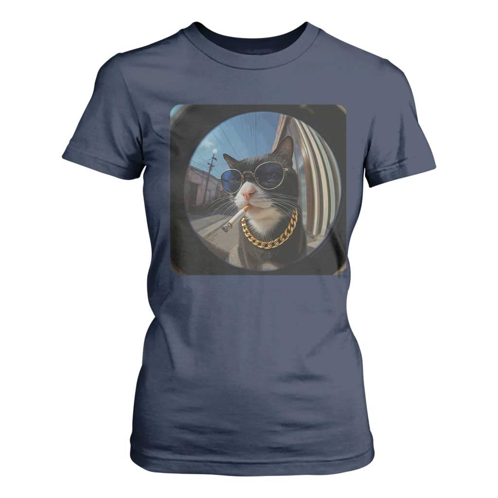 Smoking Cat T Shirt For Women Meme Funny Cool Kitten TS12 Navy Print Your Wear