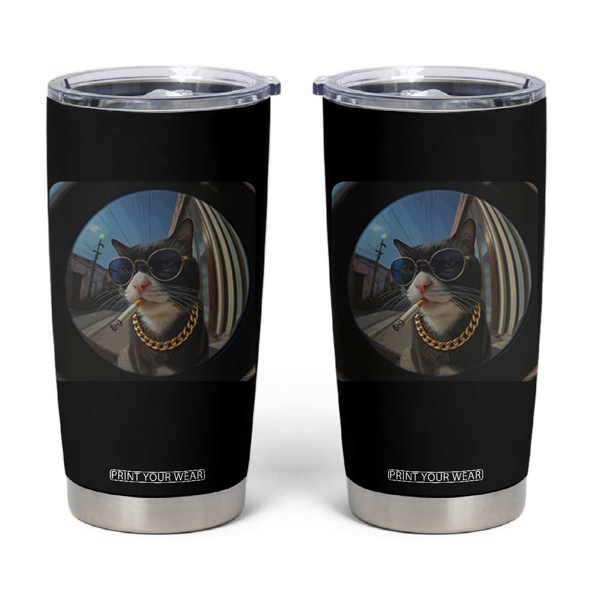 Smoking Cat Tumbler Cup Meme Funny Cool Kitten TS12 Black Print Your Wear