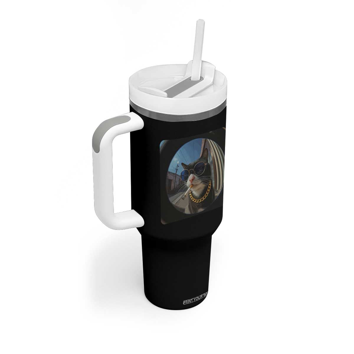 Smoking Cat Tumbler With Handle Meme Funny Cool Kitten TS12 Print Your Wear
