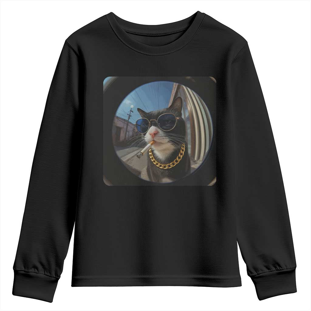 Smoking Cat Youth Sweatshirt Meme Funny Cool Kitten TS12 Black Print Your Wear