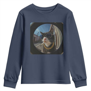 Smoking Cat Youth Sweatshirt Meme Funny Cool Kitten TS12 Navy Print Your Wear