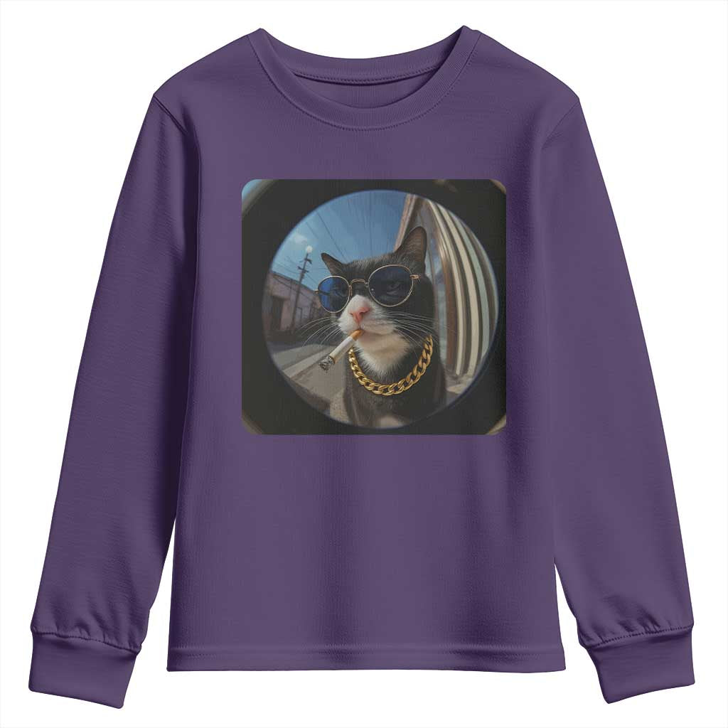 Smoking Cat Youth Sweatshirt Meme Funny Cool Kitten TS12 Purple Print Your Wear
