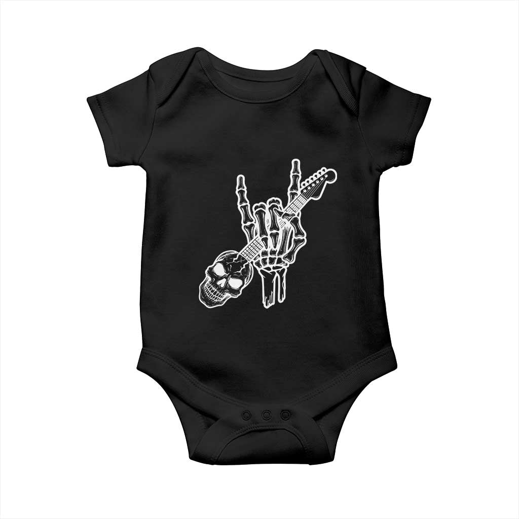 Rock N Roll Baby Onesie Skeleton Hand Playing Guitar Heavy Metal Music TS12 Black Print Your Wear