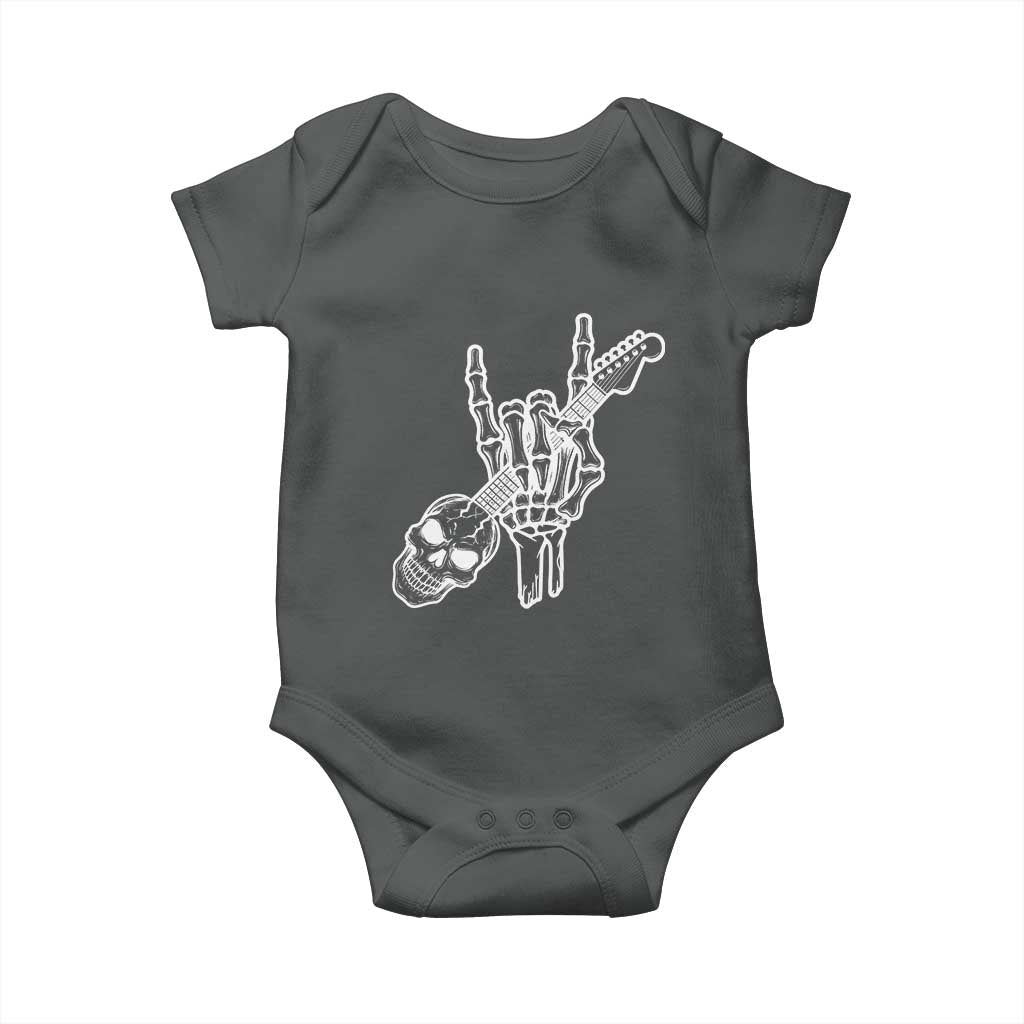 Rock N Roll Baby Onesie Skeleton Hand Playing Guitar Heavy Metal Music TS12 Dark Heather Print Your Wear