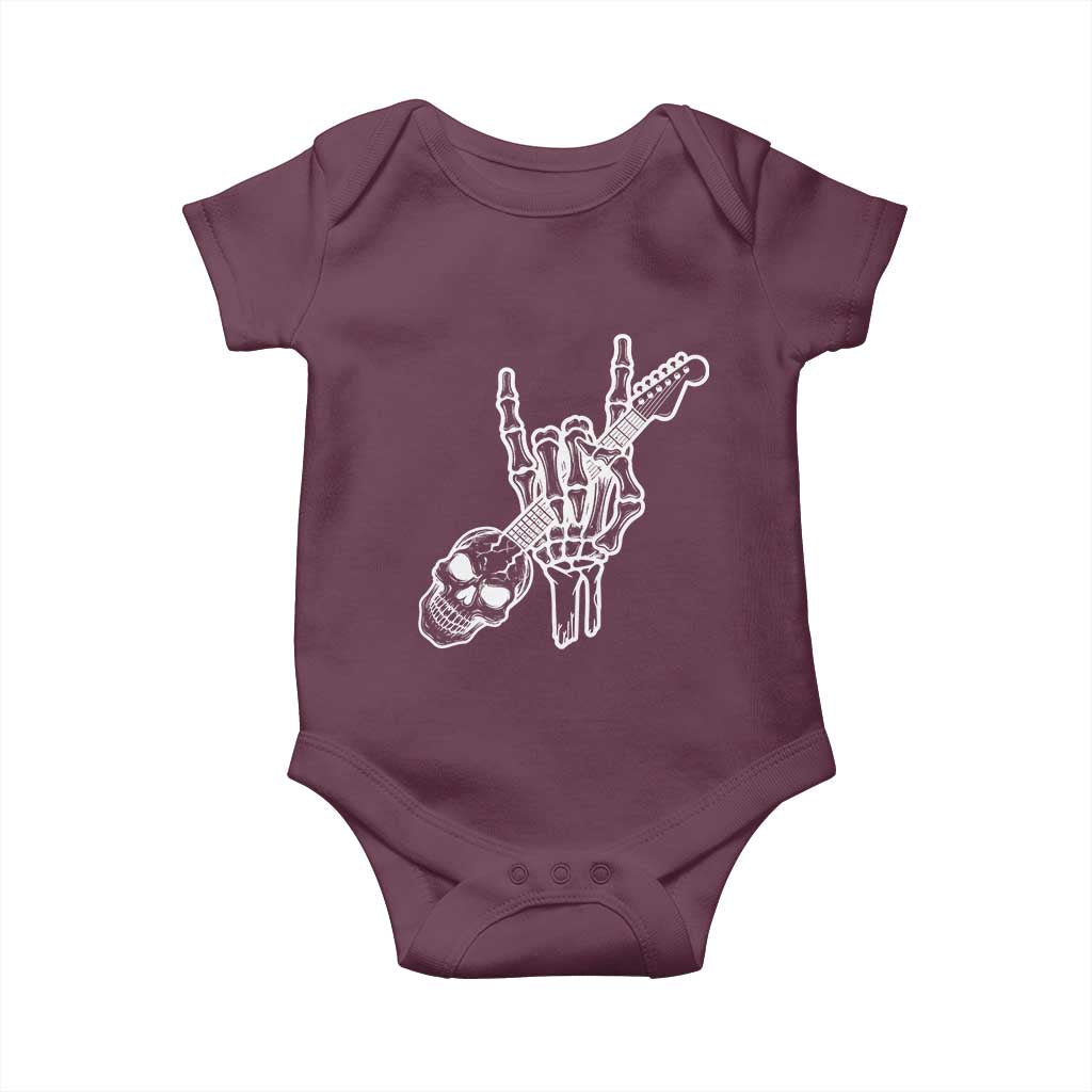Rock N Roll Baby Onesie Skeleton Hand Playing Guitar Heavy Metal Music TS12 Maroon Print Your Wear