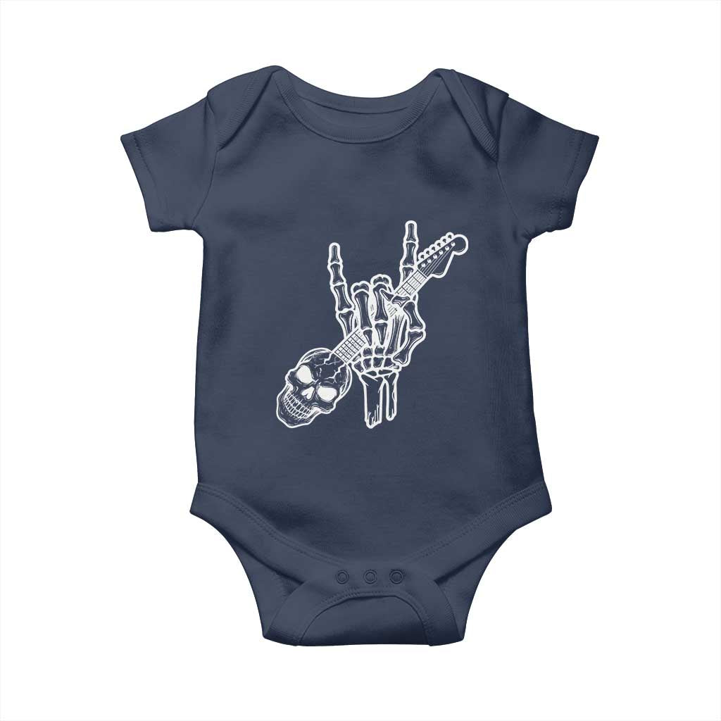 Rock N Roll Baby Onesie Skeleton Hand Playing Guitar Heavy Metal Music TS12 Navy Print Your Wear