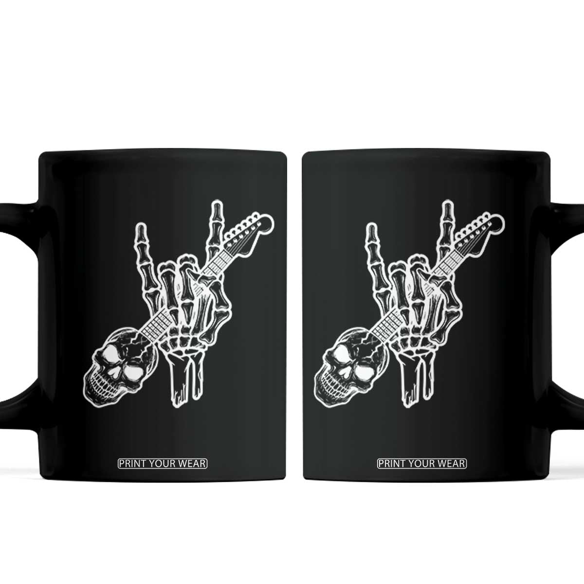 Rock N Roll Coffee Mug Skeleton Hand Playing Guitar Heavy Metal Music TS12 Black Print Your Wear