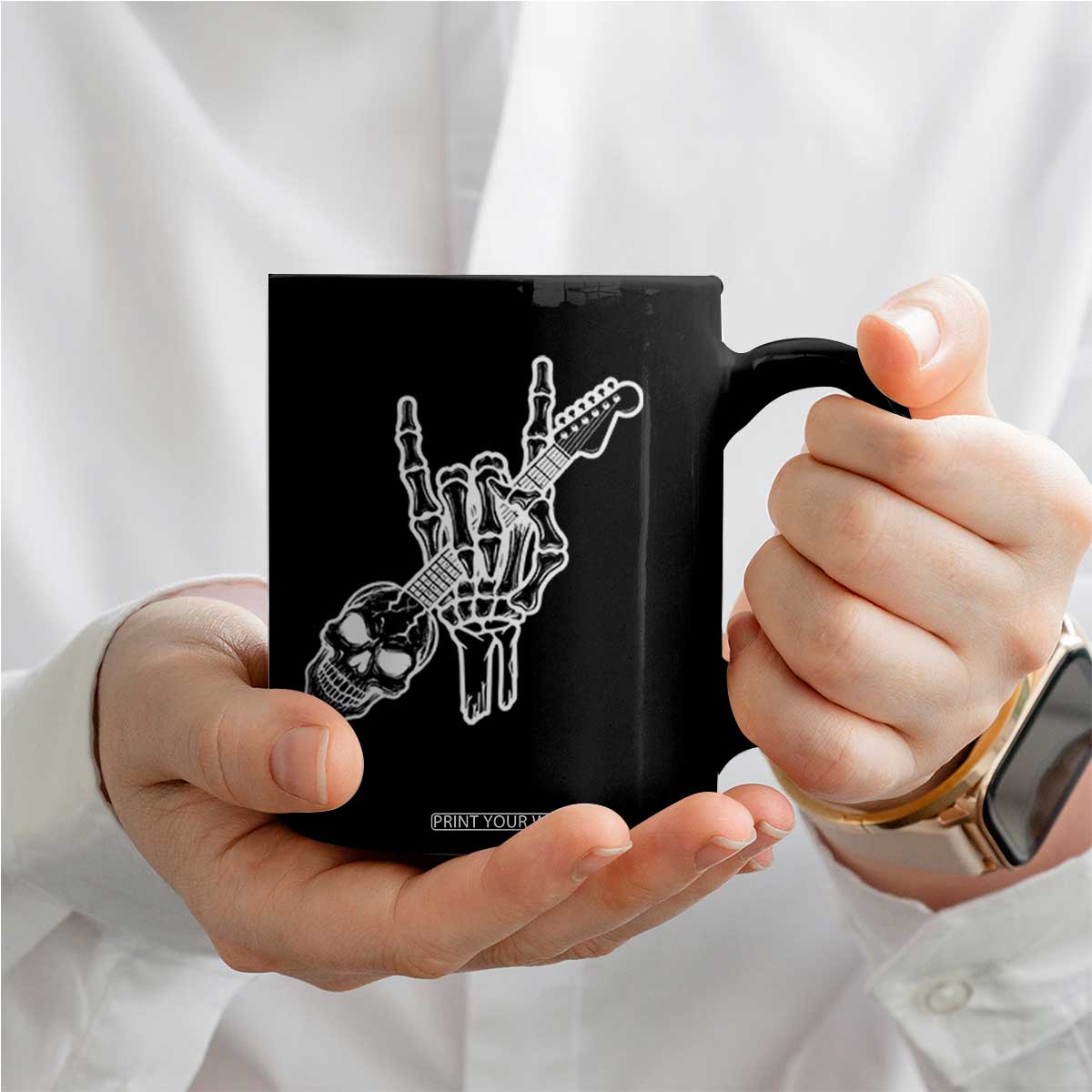 Rock N Roll Coffee Mug Skeleton Hand Playing Guitar Heavy Metal Music TS12 Print Your Wear