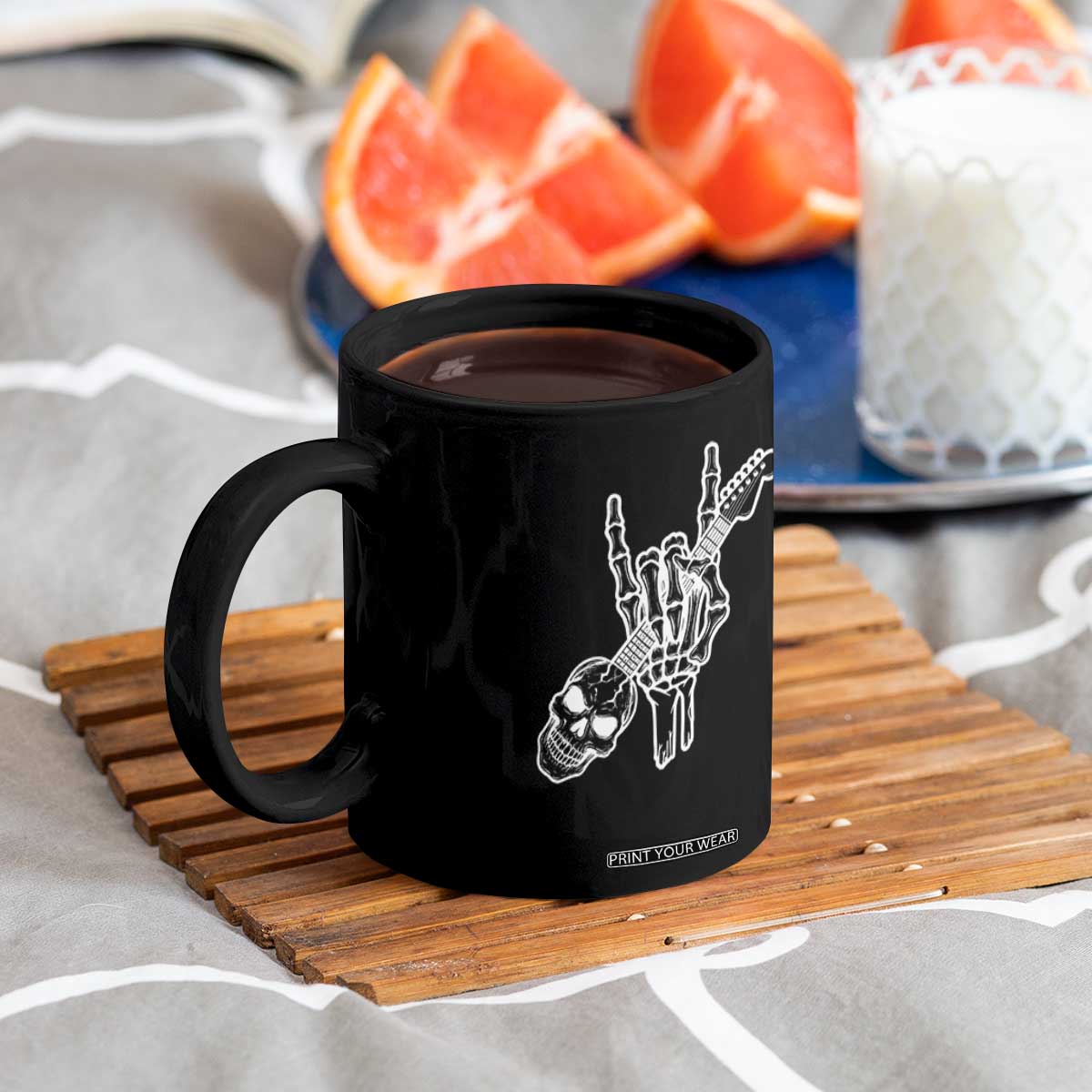 Rock N Roll Coffee Mug Skeleton Hand Playing Guitar Heavy Metal Music TS12 Print Your Wear