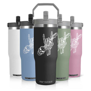 Rock N Roll Flip Straw Tumbler Skeleton Hand Playing Guitar Heavy Metal Music TS12 Print Your Wear