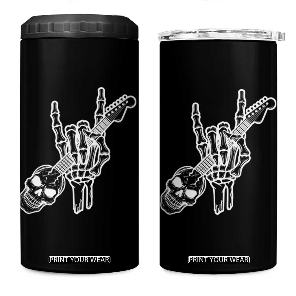 Rock N Roll 4 in 1 Can Cooler Tumbler Skeleton Hand Playing Guitar Heavy Metal Music TS12 One Size: 16 oz Black Print Your Wear
