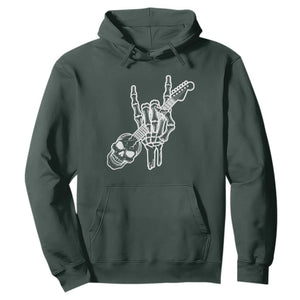 Rock N Roll Hoodie Skeleton Hand Playing Guitar Heavy Metal Music TS12 Dark Forest Green Print Your Wear