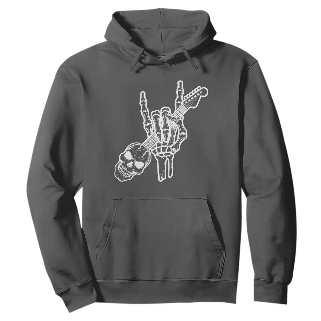 Rock N Roll Hoodie Skeleton Hand Playing Guitar Heavy Metal Music TS12 Dark Heather Print Your Wear
