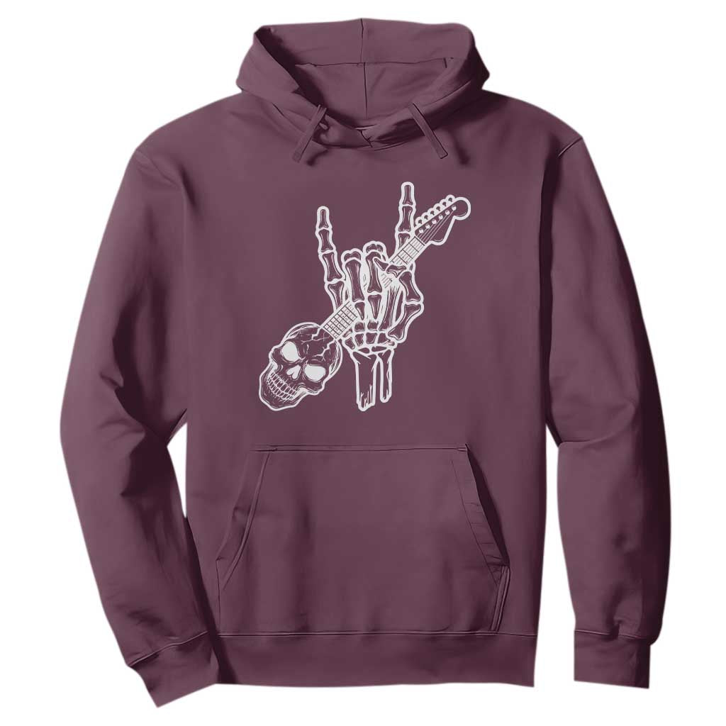 Rock N Roll Hoodie Skeleton Hand Playing Guitar Heavy Metal Music TS12 Maroon Print Your Wear