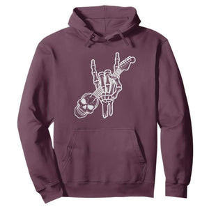 Rock N Roll Hoodie Skeleton Hand Playing Guitar Heavy Metal Music TS12 Maroon Print Your Wear