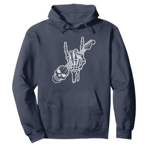 Rock N Roll Hoodie Skeleton Hand Playing Guitar Heavy Metal Music TS12 Navy Print Your Wear