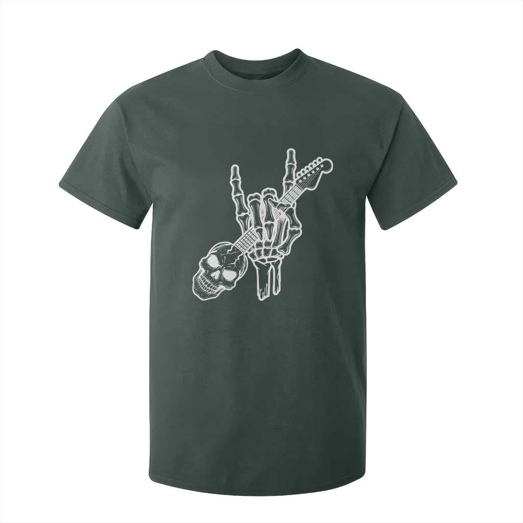 Rock N Roll T Shirt For Kid Skeleton Hand Playing Guitar Heavy Metal Music TS12 Dark Forest Green Print Your Wear