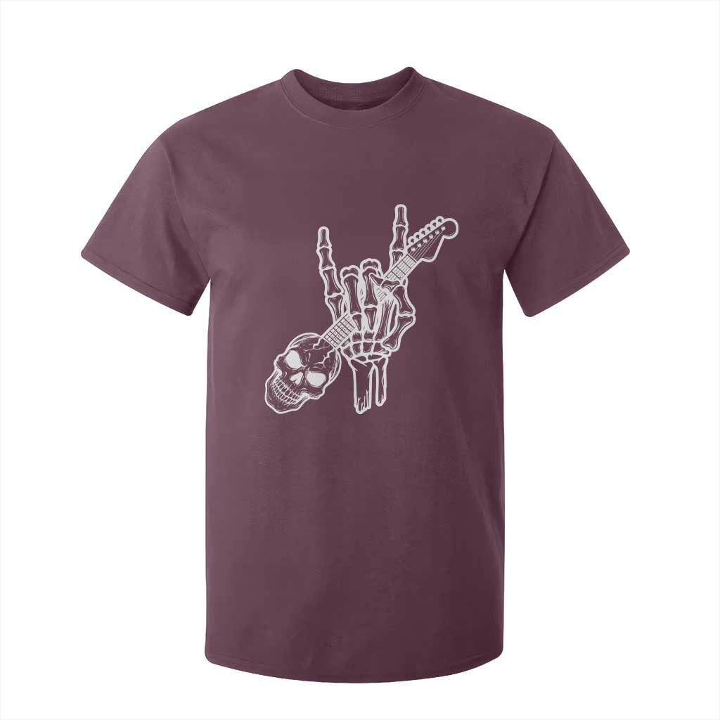 Rock N Roll T Shirt For Kid Skeleton Hand Playing Guitar Heavy Metal Music TS12 Maroon Print Your Wear