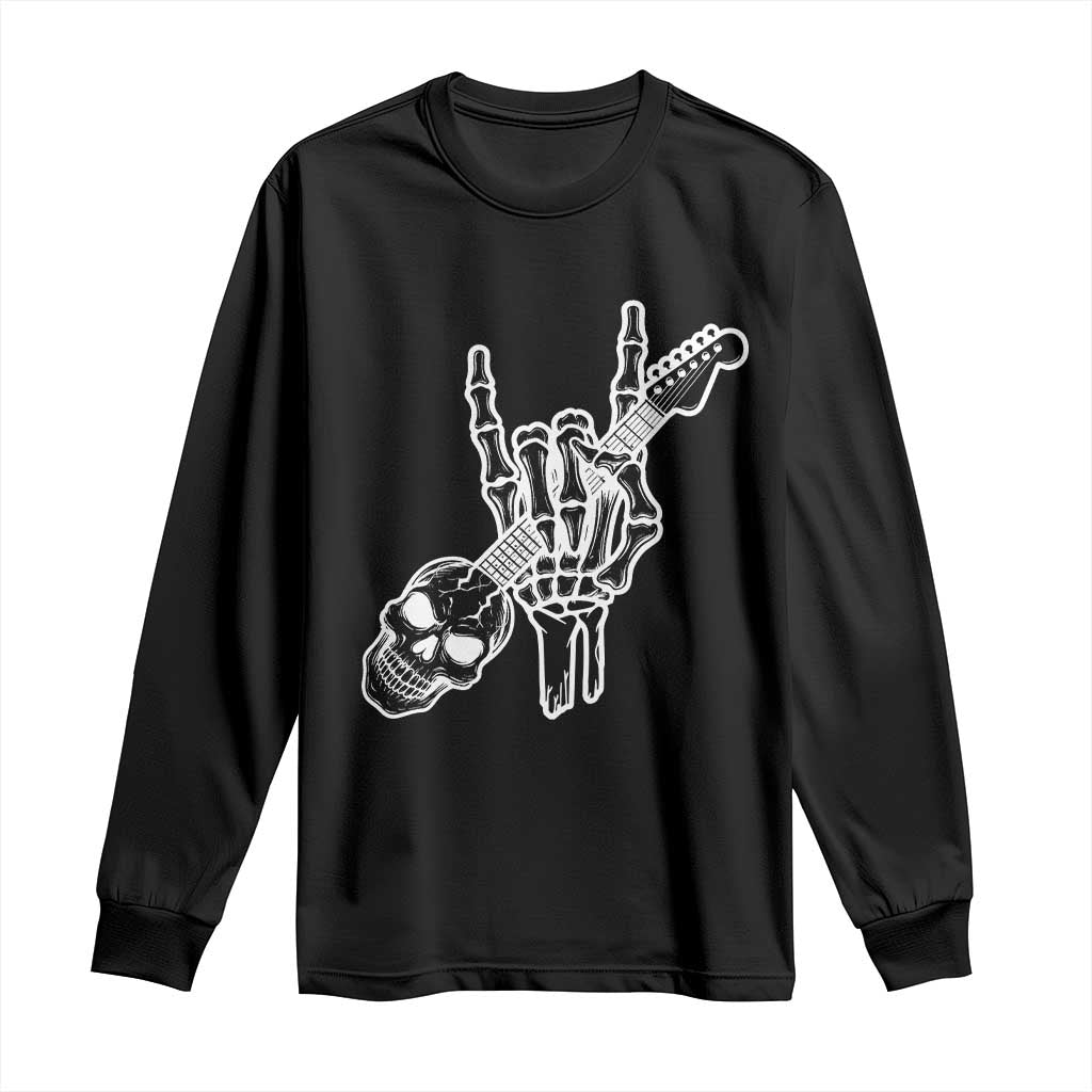 Rock N Roll Long Sleeve Shirt Skeleton Hand Playing Guitar Heavy Metal Music TS12 Black Print Your Wear