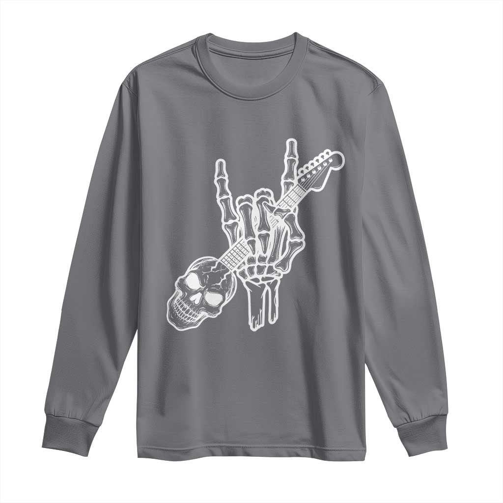 Rock N Roll Long Sleeve Shirt Skeleton Hand Playing Guitar Heavy Metal Music TS12 Charcoal Print Your Wear