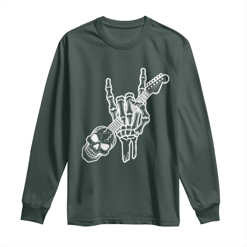 Rock N Roll Long Sleeve Shirt Skeleton Hand Playing Guitar Heavy Metal Music TS12 Dark Forest Green Print Your Wear