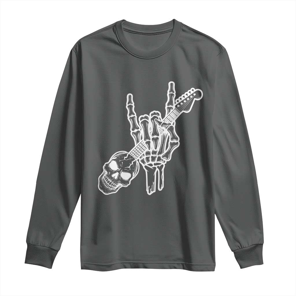 Rock N Roll Long Sleeve Shirt Skeleton Hand Playing Guitar Heavy Metal Music TS12 Dark Heather Print Your Wear