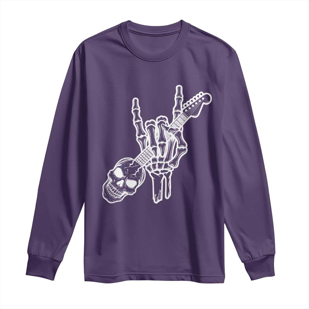Rock N Roll Long Sleeve Shirt Skeleton Hand Playing Guitar Heavy Metal Music TS12 Purple Print Your Wear