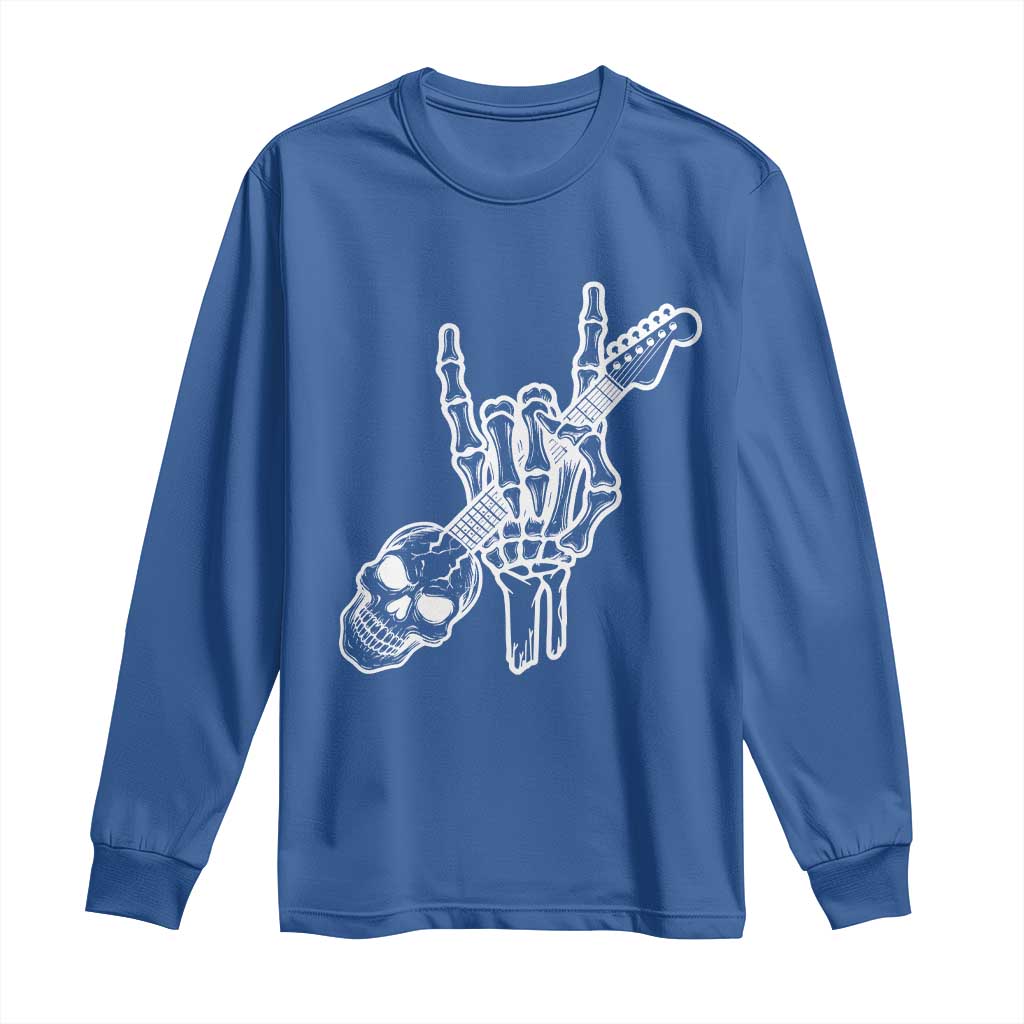 Rock N Roll Long Sleeve Shirt Skeleton Hand Playing Guitar Heavy Metal Music TS12 Royal Blue Print Your Wear