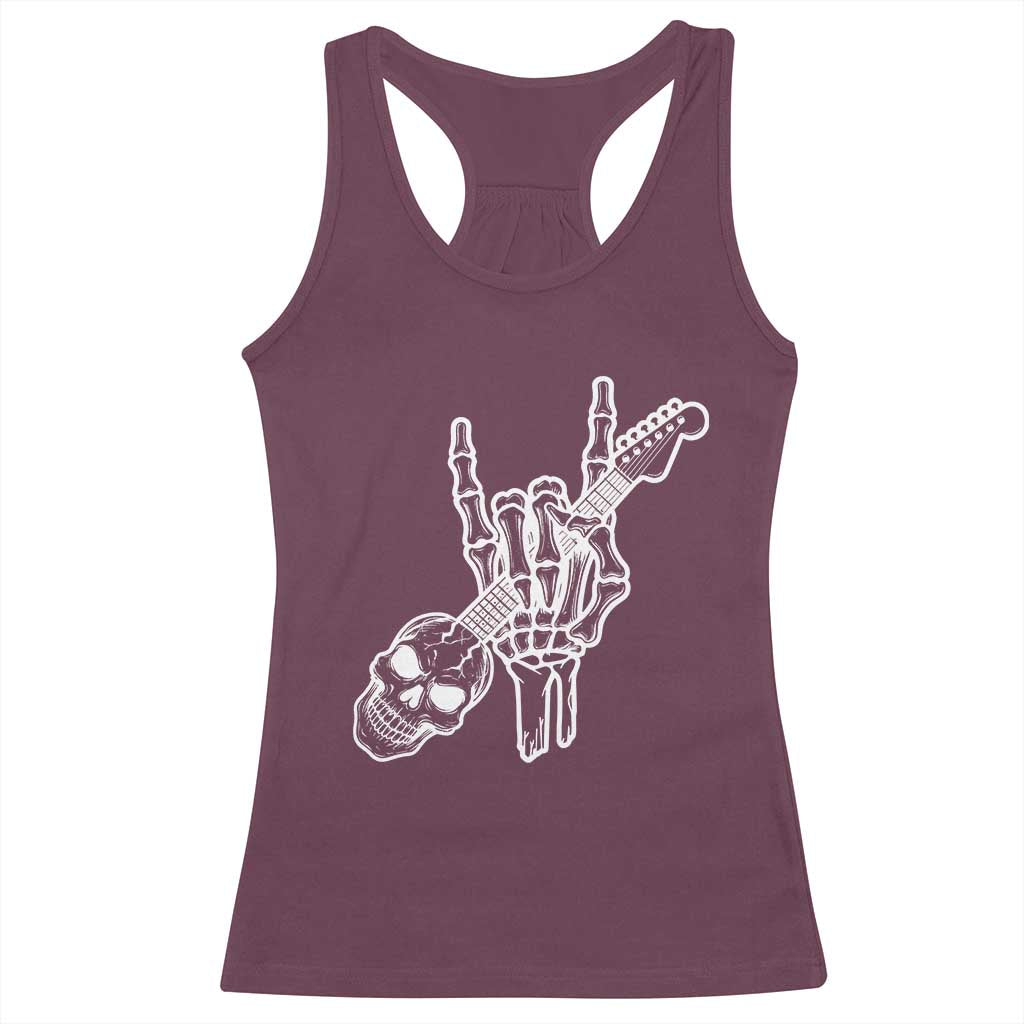 Rock N Roll Racerback Tank Top Skeleton Hand Playing Guitar Heavy Metal Music TS12 Maroon Print Your Wear