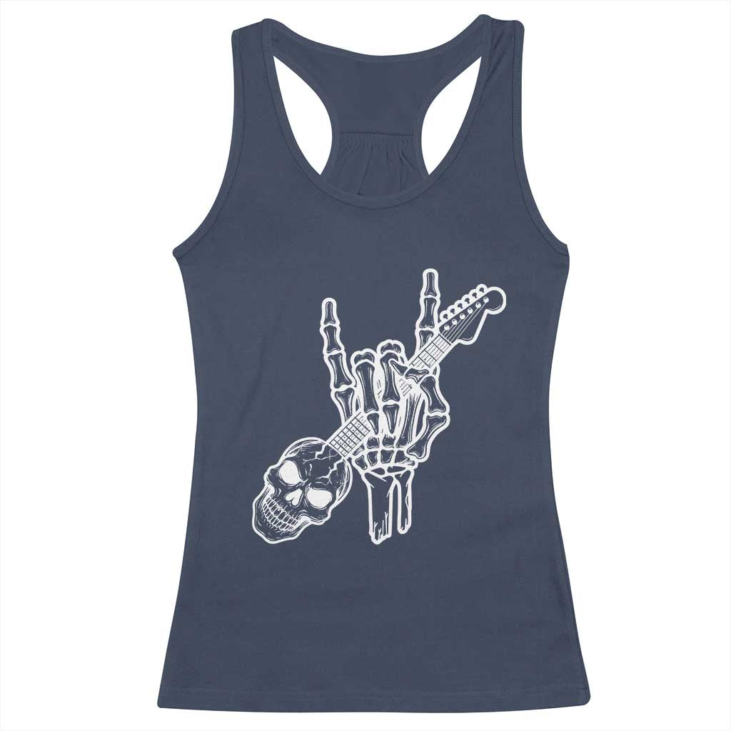 Rock N Roll Racerback Tank Top Skeleton Hand Playing Guitar Heavy Metal Music TS12 Navy Print Your Wear
