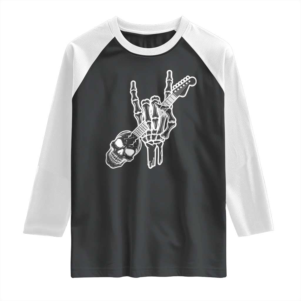 Rock N Roll Raglan Shirt Skeleton Hand Playing Guitar Heavy Metal Music TS12 Black White Print Your Wear