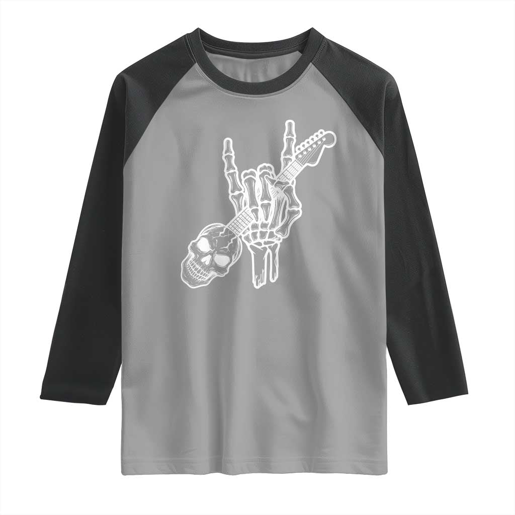 Rock N Roll Raglan Shirt Skeleton Hand Playing Guitar Heavy Metal Music TS12 Sport Gray Black Print Your Wear