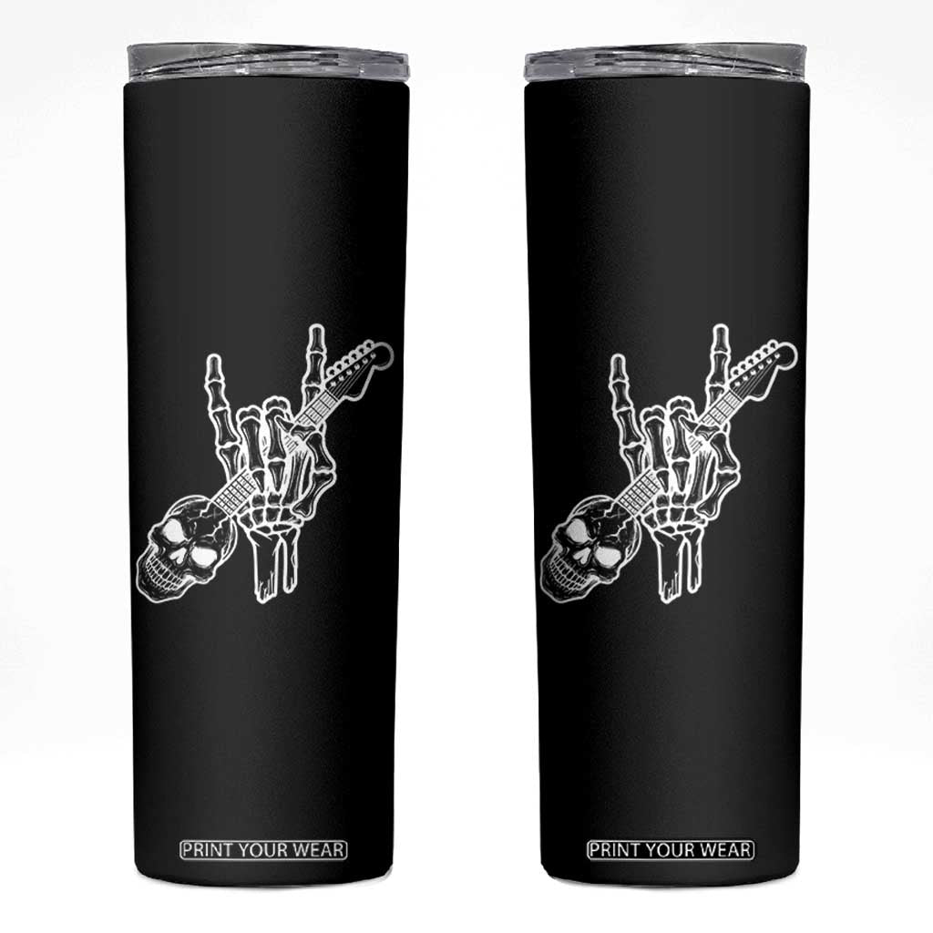 Rock N Roll Skinny Tumbler Skeleton Hand Playing Guitar Heavy Metal Music TS12 Black Print Your Wear
