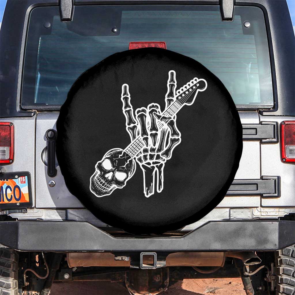Rock N Roll Spare Tire Cover Skeleton Hand Playing Guitar Heavy Metal Music TS12 No hole Black Print Your Wear