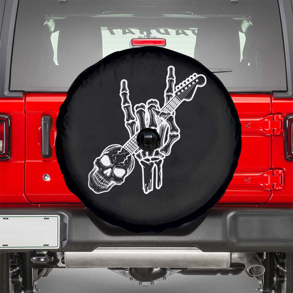 Rock N Roll Spare Tire Cover Skeleton Hand Playing Guitar Heavy Metal Music TS12 Black Print Your Wear